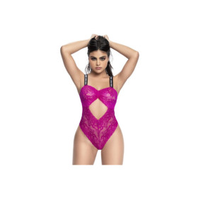 Body string en dentelle florale rose et bretelles larges élastiques  